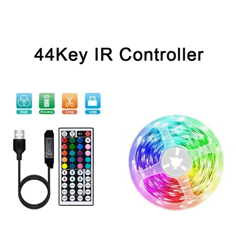 Fita de LED USB 1-30m RGB SMD 2835 com Mudança de Cor, Controle por Aplicativo Bluetooth, Fita de Diodo LED para Decoração de Quarto e Iluminação Traseira de TV