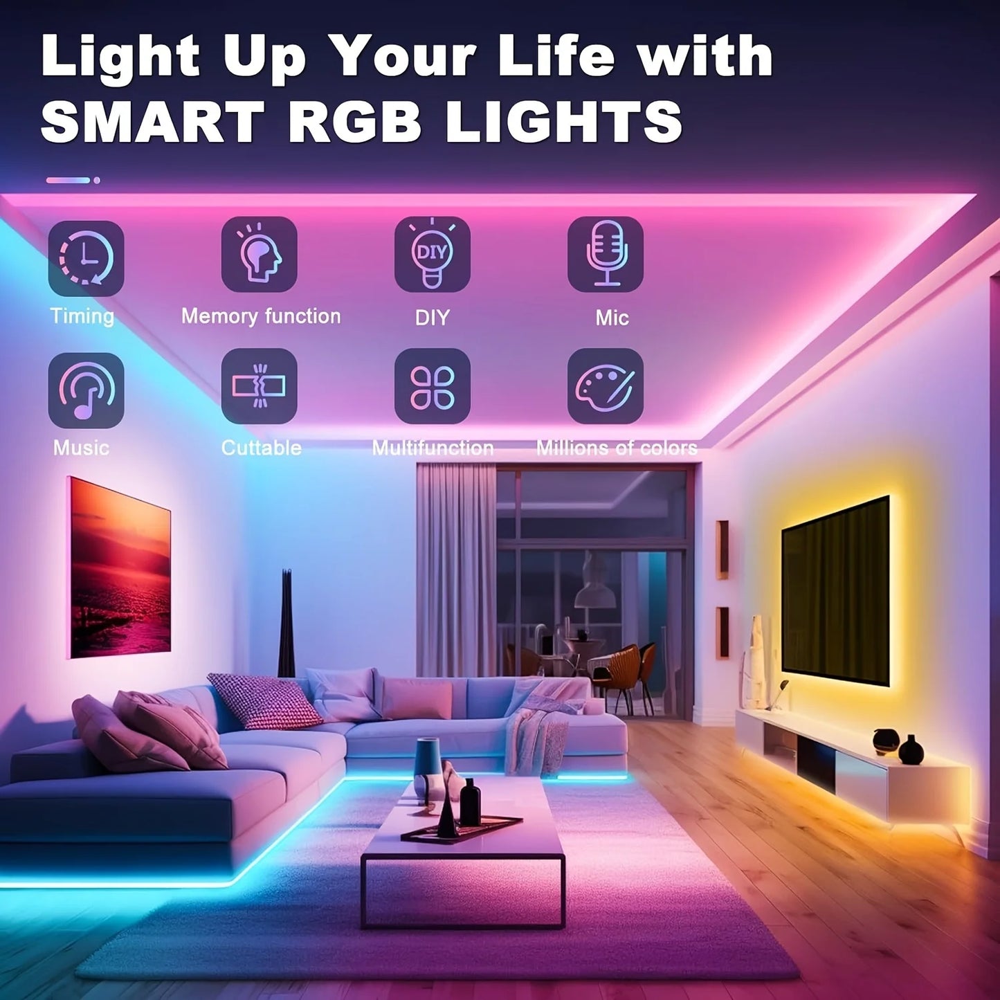Fita de LED USB 1-30m RGB SMD 2835 com Mudança de Cor, Controle por Aplicativo Bluetooth, Fita de Diodo LED para Decoração de Quarto e Iluminação Traseira de TV