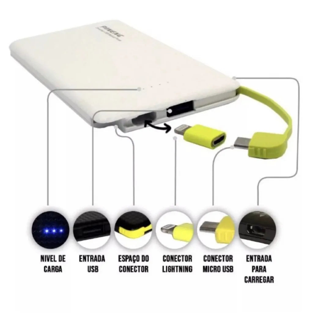 Power Bank 10000mAh Portátil, Carregamento Rápido Compacto Leve, Bateria Externa Para Celular Emergência
