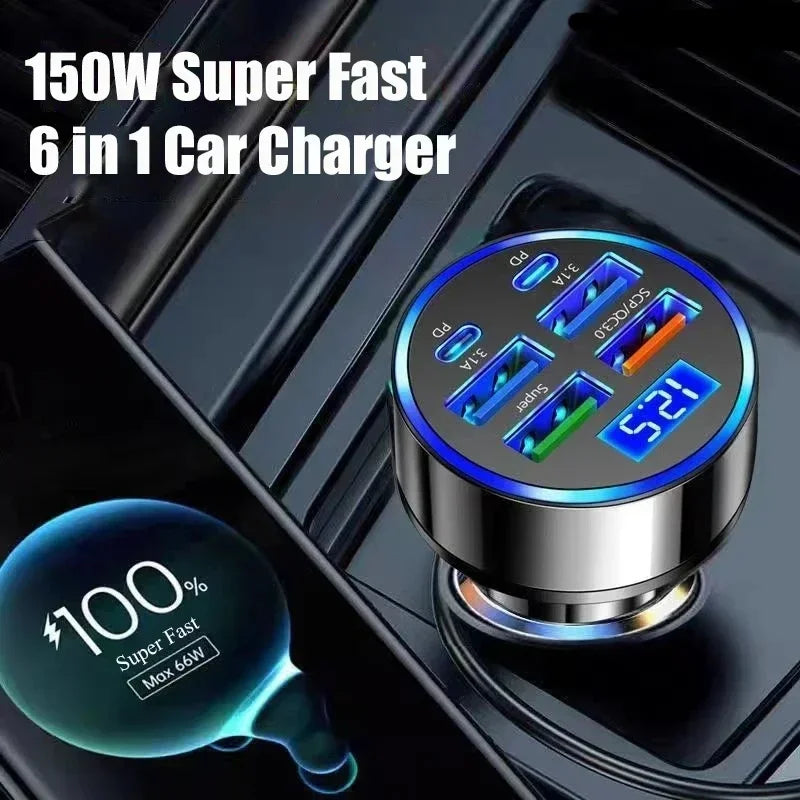 Carregador Automotivo 350W USB PD QC3.0 USB C, Adaptador Tipo C para iPhone Samsung Huawei Xiaomi com Carregamento Rápido