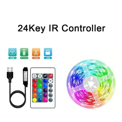 Fita de LED USB 1-30m RGB SMD 2835 com Mudança de Cor, Controle por Aplicativo Bluetooth, Fita de Diodo LED para Decoração de Quarto e Iluminação Traseira de TV
