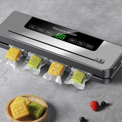 Seladora a Vácuo Elétrica para Armazenamento de Alimentos com Botão Touch, Função Seco/Úmido e Cortador Integrado, Máquina de Embalagem a Vácuo para Cozinha