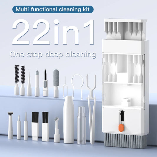 Kit de Limpeza Eletrônica Multifuncional 22 em 1 com Limpadores para Fones Bluetooth, Escovas para Porta de Carregamento e Ferramentas para Limpeza de Teclado