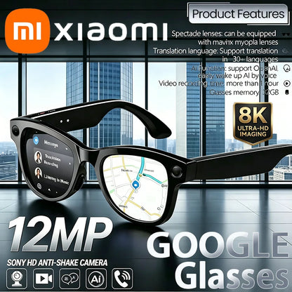 Óculos Inteligentes Xiaomi 8K Touch com Assistente de Voz IA, Bluetooth, Gravação de Vídeo e Controle Remoto, Câmera 1200W Pixels para Homens e Mulheres, Óculos com IA