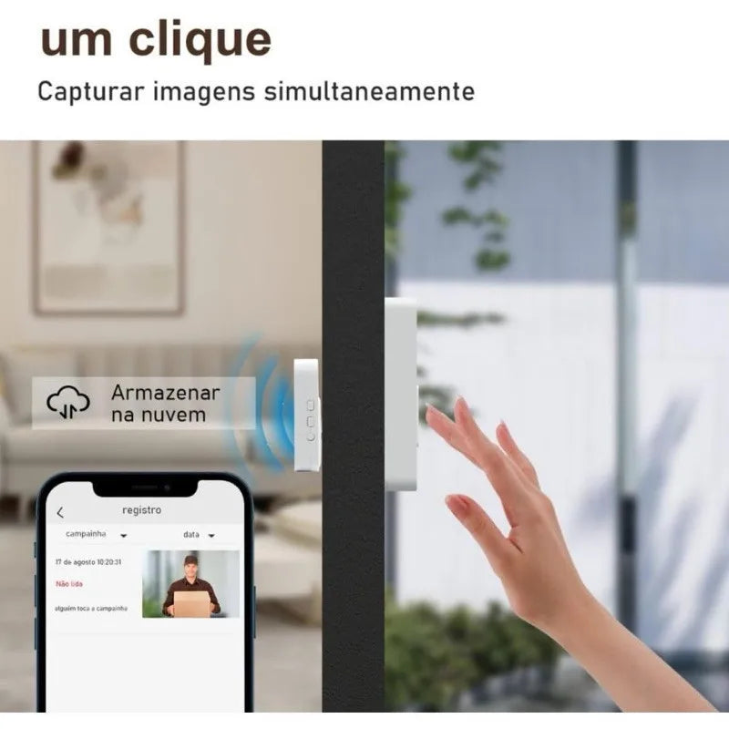 Campainha Inteligente Wi-Fi com Visor LCD e Câmera, Notificações no Celular para Segurança Residencial