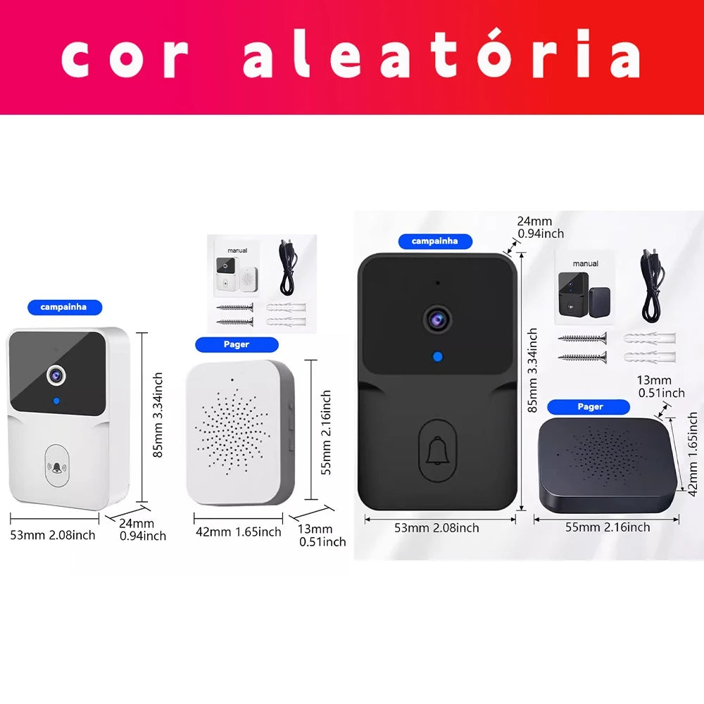 Campainha Inteligente Wi-Fi com Visor LCD e Câmera, Notificações no Celular para Segurança Residencial