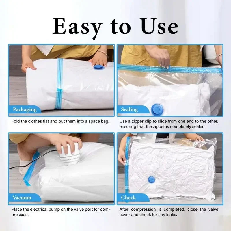5 Peças Sacos de Armazenamento a Vácuo ou 1 Peça Bomba, Sacos Selados a Vácuo para Economia de Espaço, Ideais para Edredons, Roupas, Travesseiros, Roupas de Cama e Cobertores
