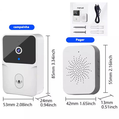 Campainha Inteligente Wi-Fi com Visor LCD e Câmera, Notificações no Celular para Segurança Residencial