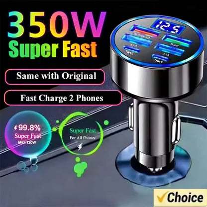 Carregador Automotivo 350W USB PD QC3.0 USB C, Adaptador Tipo C para iPhone Samsung Huawei Xiaomi com Carregamento Rápido