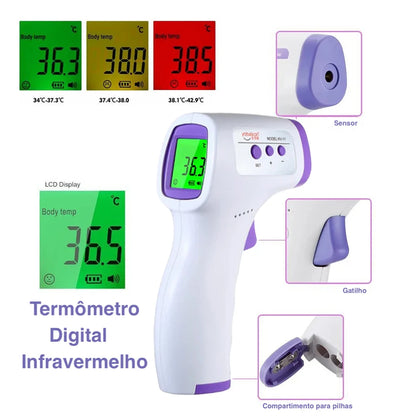 Termômetro Digital Infravermelho Sem Contato com Medição Rápida para Bebê, Criança e Adulto, Saúde Familiar