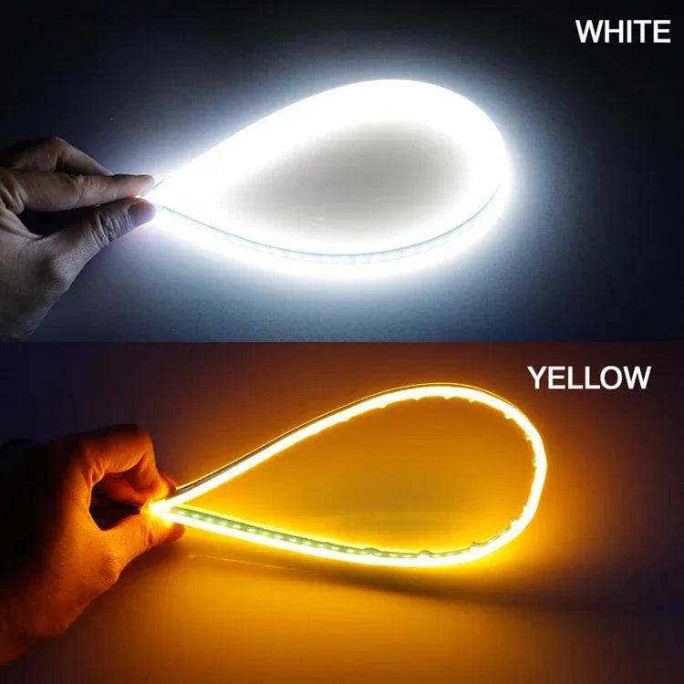 2 Peças Faixa Guia LED 12V para Farol Automotivo, Luz Diurna DRL com Seta Sequencial Switchback 30cm/45cm/60cm
