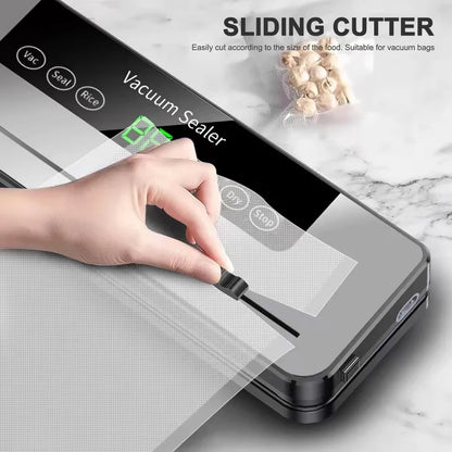 Seladora a Vácuo Elétrica para Armazenamento de Alimentos com Botão Touch, Função Seco/Úmido e Cortador Integrado, Máquina de Embalagem a Vácuo para Cozinha