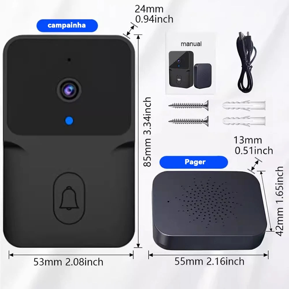 Campainha Inteligente Wi-Fi com Visor LCD e Câmera, Notificações no Celular para Segurança Residencial