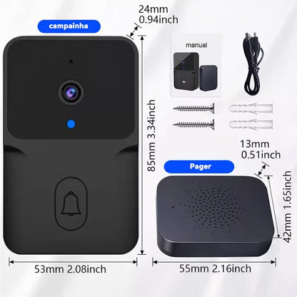 Campainha Inteligente Wi-Fi com Visor LCD e Câmera, Notificações no Celular para Segurança Residencial